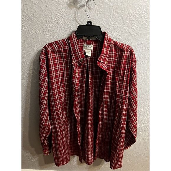 L.L. Bean Mens Red Plaid Button Down Shirt size  L Tall - Picture 3 of 9